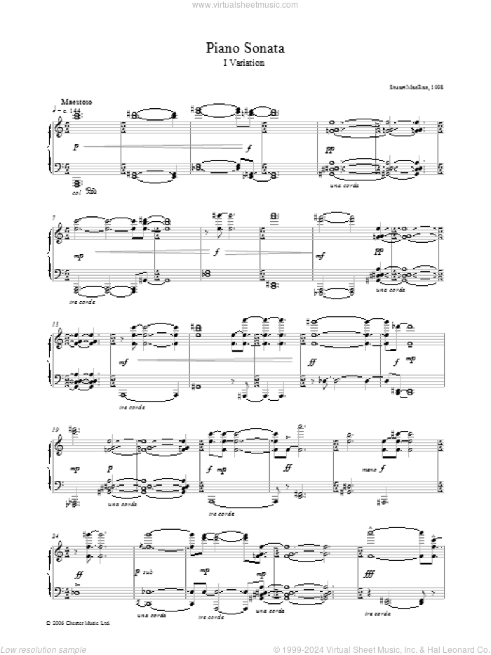 Piano Sonata, I Variation sheet music for piano solo by Stuart MacRae, classical score, intermediate skill level