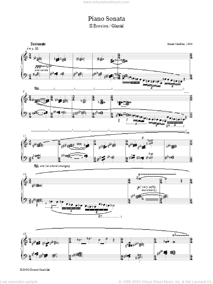 Piano Sonata, II Erosion/Glacial sheet music for piano solo by Stuart MacRae, classical score, intermediate skill level