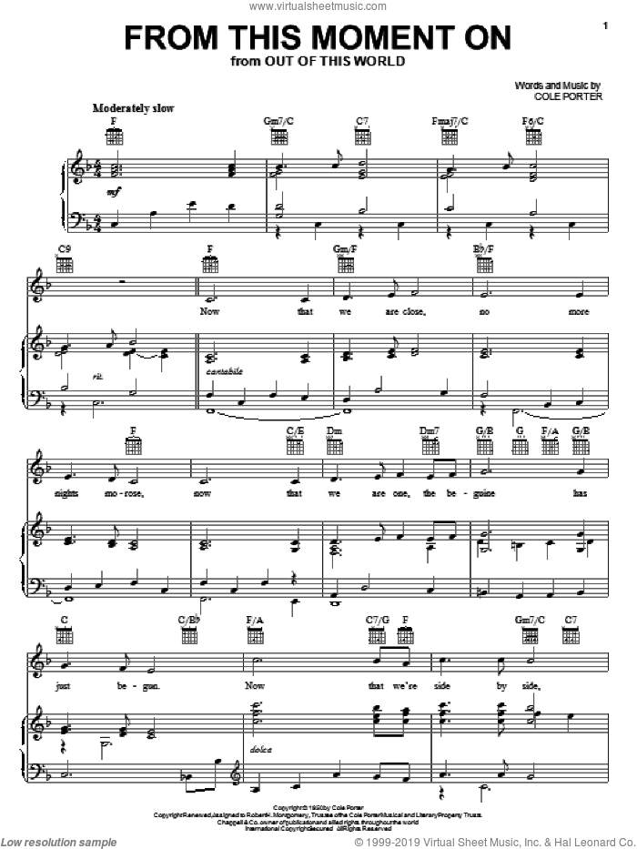 From This Moment On (from Kiss Me, Kate) sheet music for voice, piano or guitar by Cole Porter, intermediate skill level