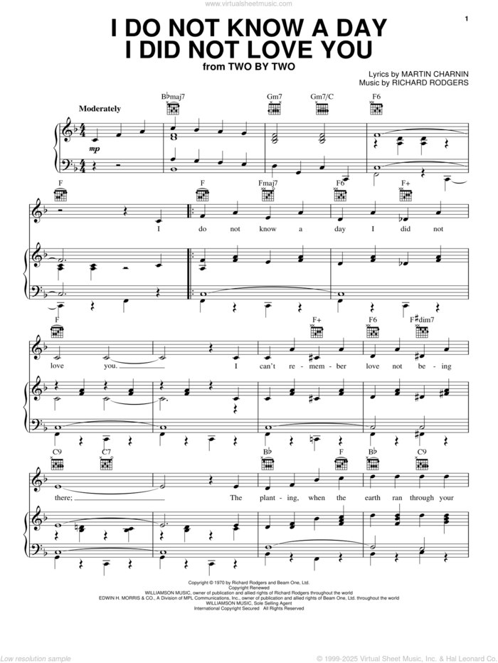 I Do Not Know A Day I Did Not Love You sheet music for voice, piano or guitar by Richard Rodgers and Martin Charnin, intermediate skill level