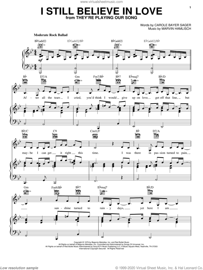 I Still Believe In Love sheet music for voice, piano or guitar by Marvin Hamlisch and Carole Bayer Sager, intermediate skill level