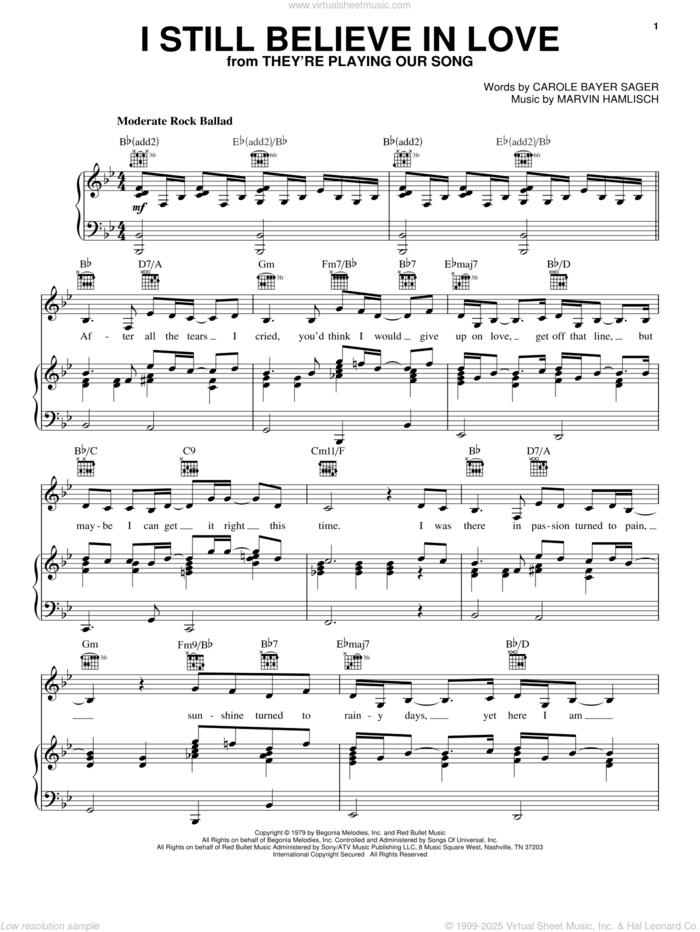 I Still Believe In Love sheet music for voice, piano or guitar by Marvin Hamlisch and Carole Bayer Sager, intermediate skill level