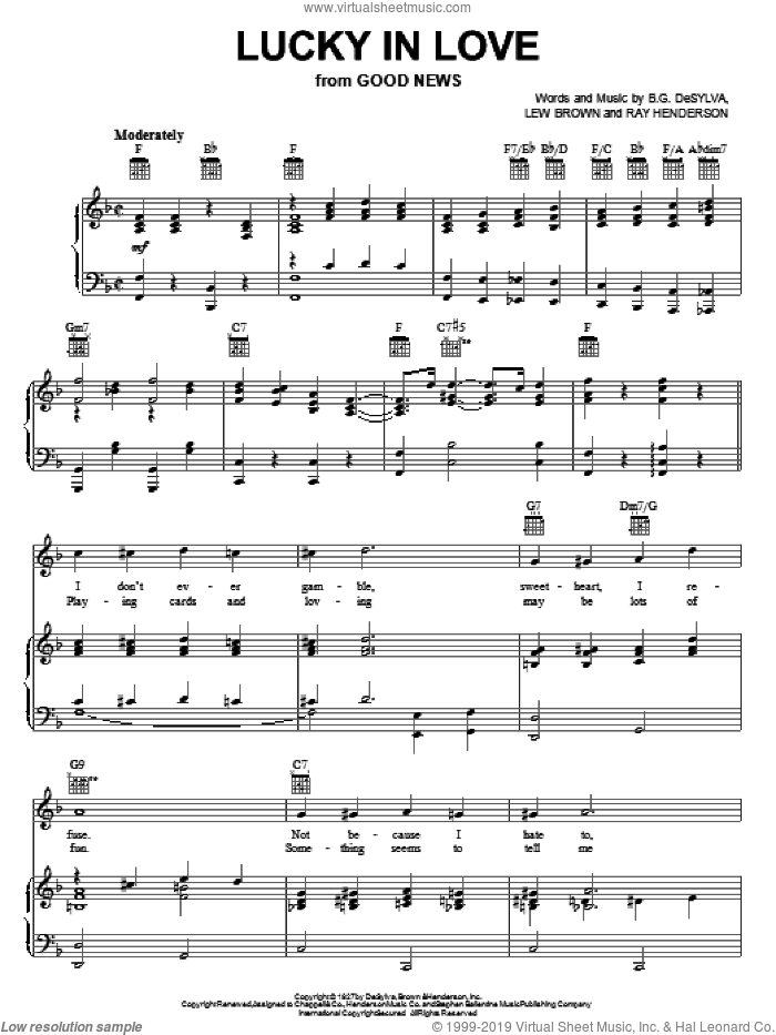 Lucky In Love sheet music for voice, piano or guitar by Buddy DeSylva, Lew Brown and Ray Henderson, intermediate skill level