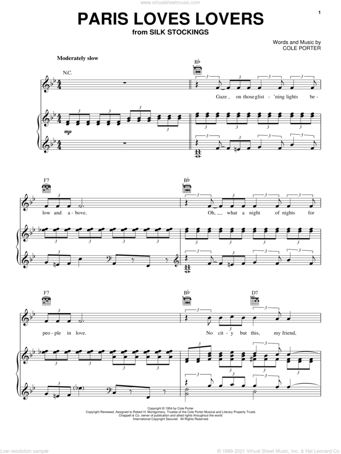 Paris Loves Lovers sheet music for voice, piano or guitar by Cole Porter, intermediate skill level