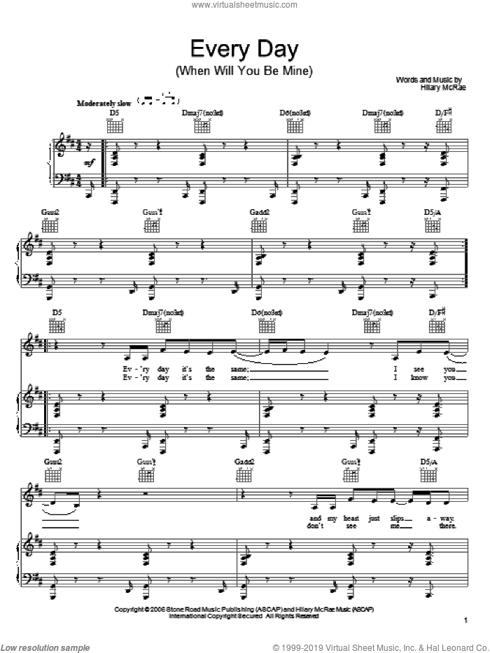 Every Day (When Will You Be Mine) sheet music for voice, piano or guitar by Hilary McRae, intermediate skill level