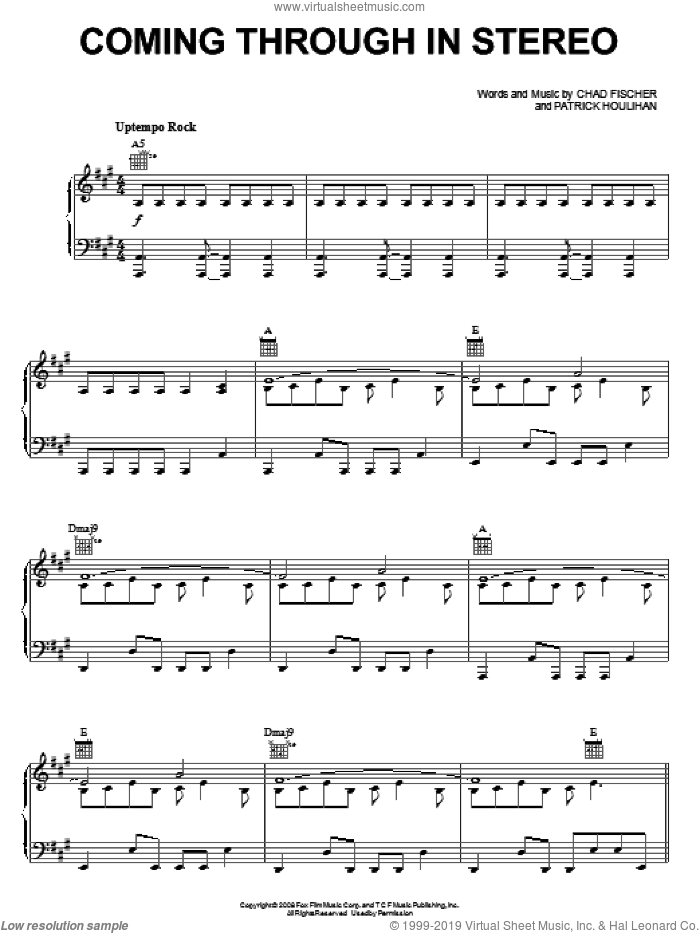 Coming Through In Stereo sheet music for voice, piano or guitar by Teddy Geiger, The Rocker (Movie), Chad Fischer and Patrick Houlihan, intermediate skill level