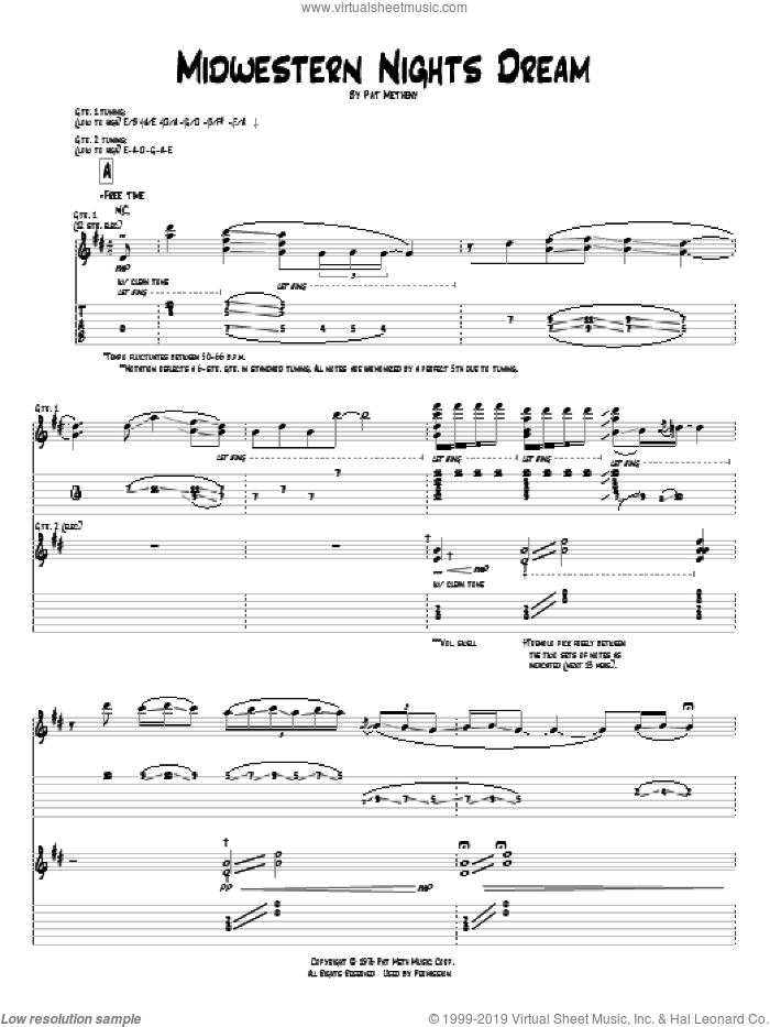 Midwestern Nights Dream sheet music for guitar (tablature) by Pat Metheny, intermediate skill level
