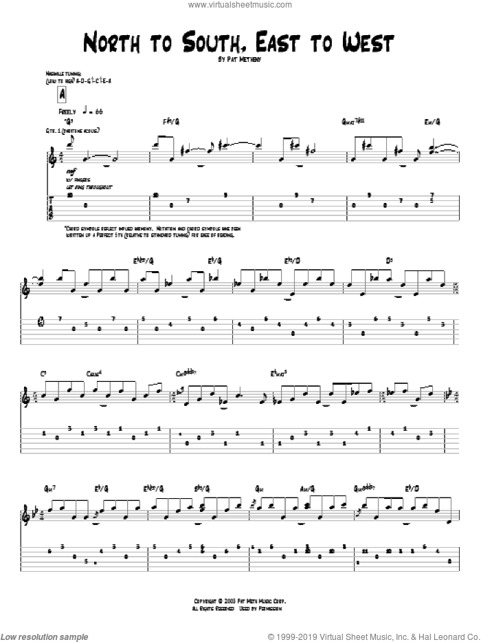 North To South, East To West sheet music for guitar (tablature) by Pat Metheny, intermediate skill level