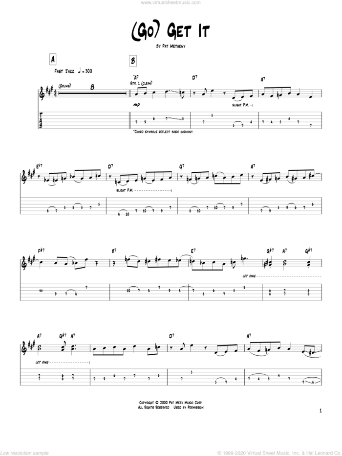 (Go) Get It sheet music for guitar (tablature) by Pat Metheny, intermediate skill level