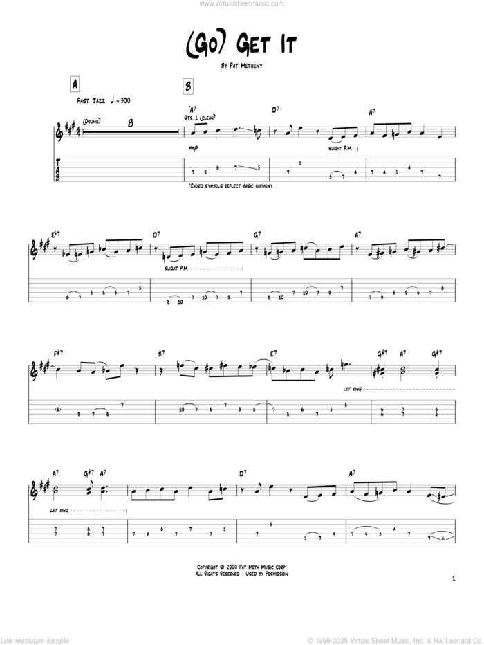 (Go) Get It sheet music for guitar (tablature) by Pat Metheny, intermediate skill level