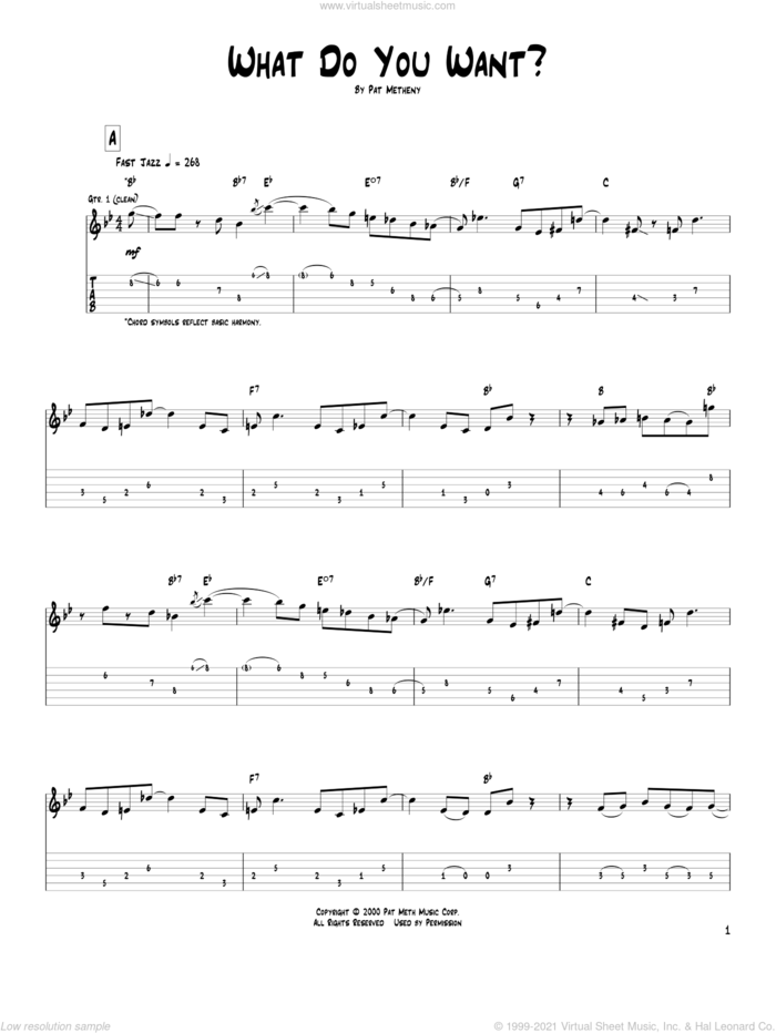 What Do You Want? sheet music for guitar (tablature) by Pat Metheny, intermediate skill level