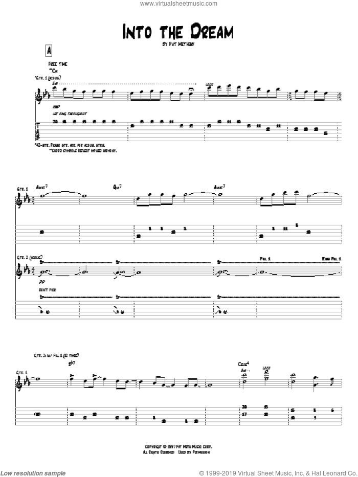 Into The Dream sheet music for guitar (tablature) by Pat Metheny, intermediate skill level