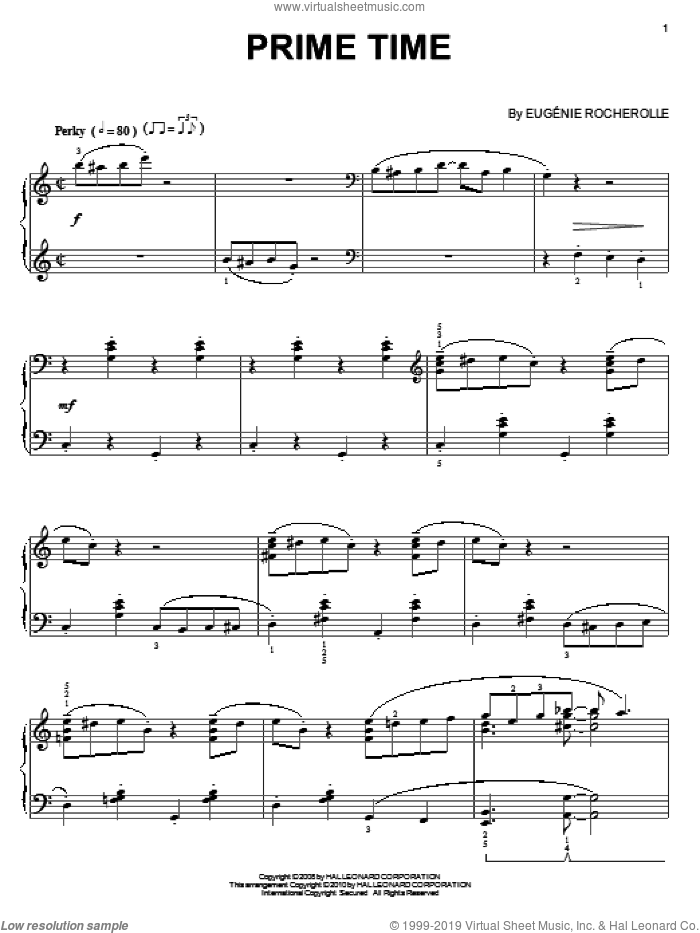 Prime Time sheet music for piano solo by Eugenie Rocherolle and Miscellaneous, intermediate skill level