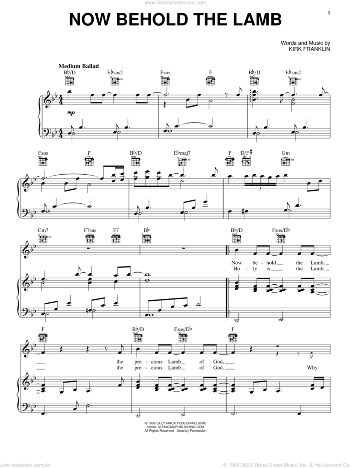 Now Behold The Lamb sheet music for voice, piano or guitar by Kirk Franklin and The Gospel (Movie), intermediate skill level