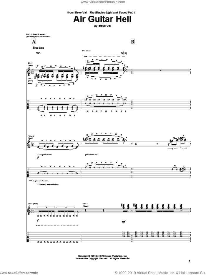 Air Guitar Hell sheet music for guitar (tablature) by Steve Vai, intermediate skill level