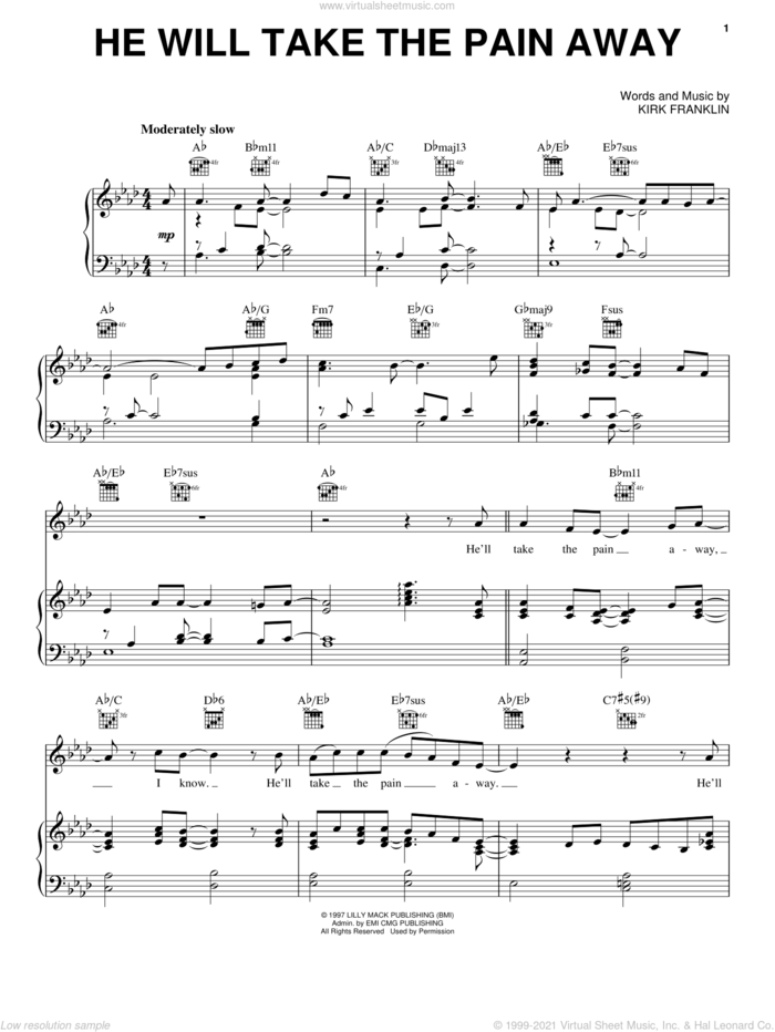 He Will Take The Pain Away sheet music for voice, piano or guitar by Kirk Franklin, intermediate skill level