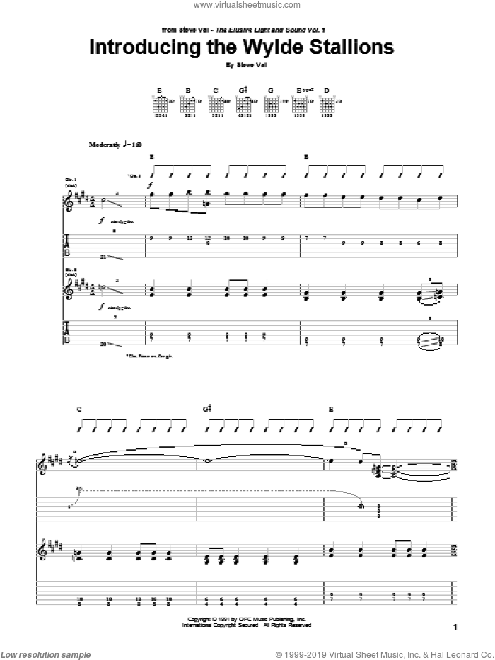 Introducing The Wylde Stallions sheet music for guitar (tablature) by Steve Vai, intermediate skill level