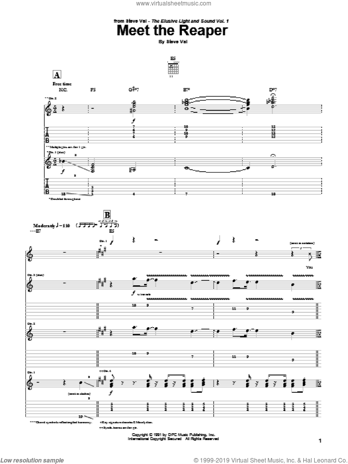 Meet The Reaper sheet music for guitar (tablature) by Steve Vai, intermediate skill level