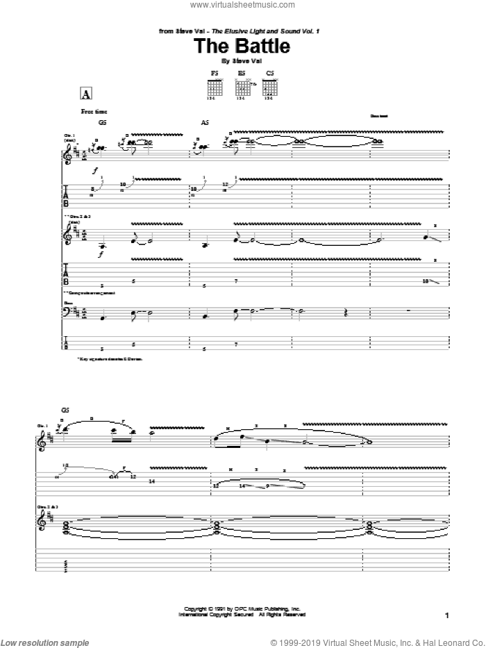 The Battle sheet music for guitar (tablature) by Steve Vai, intermediate skill level