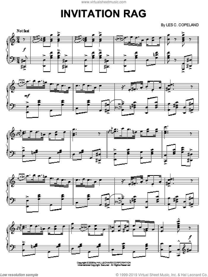 Invitation Rag sheet music for piano solo by Les C. Copeland, intermediate skill level
