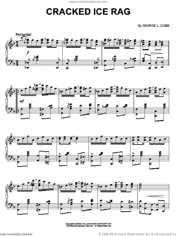 Cracked Ice Rag sheet music for piano solo by George L. Cobb, intermediate skill level