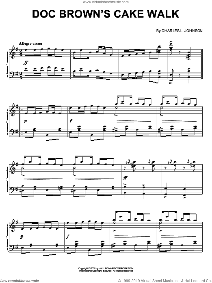 Doc Brown's Cake Walk sheet music for piano solo by Charles Johnson, intermediate skill level
