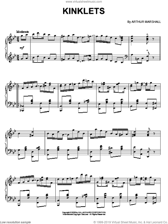 Kinklets sheet music for piano solo by Arthur Marshall, intermediate skill level