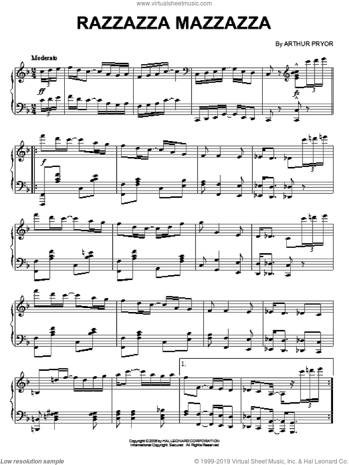 Razzazza Mazzazza sheet music for piano solo by Arthur Pryor, intermediate skill level