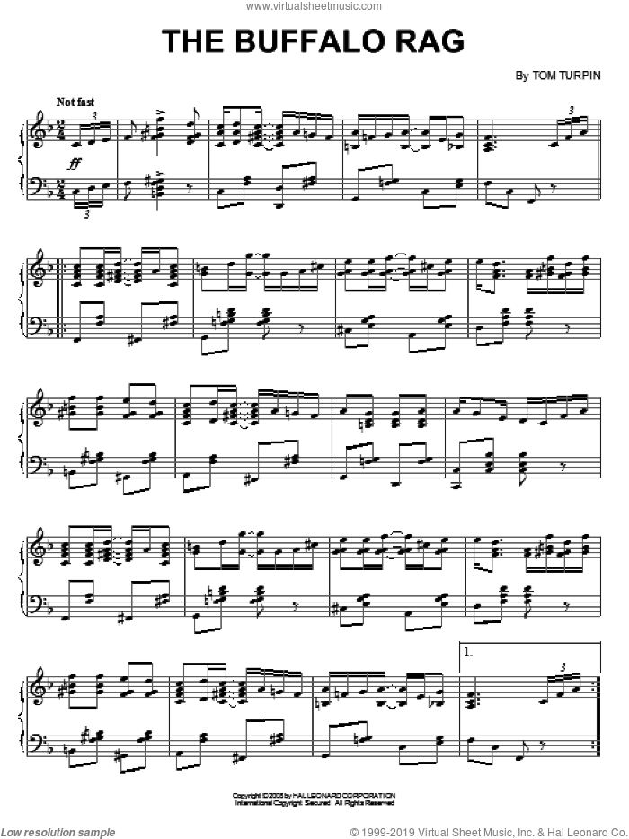 The Buffalo Rag sheet music for piano solo by Tom Turpin, intermediate skill level