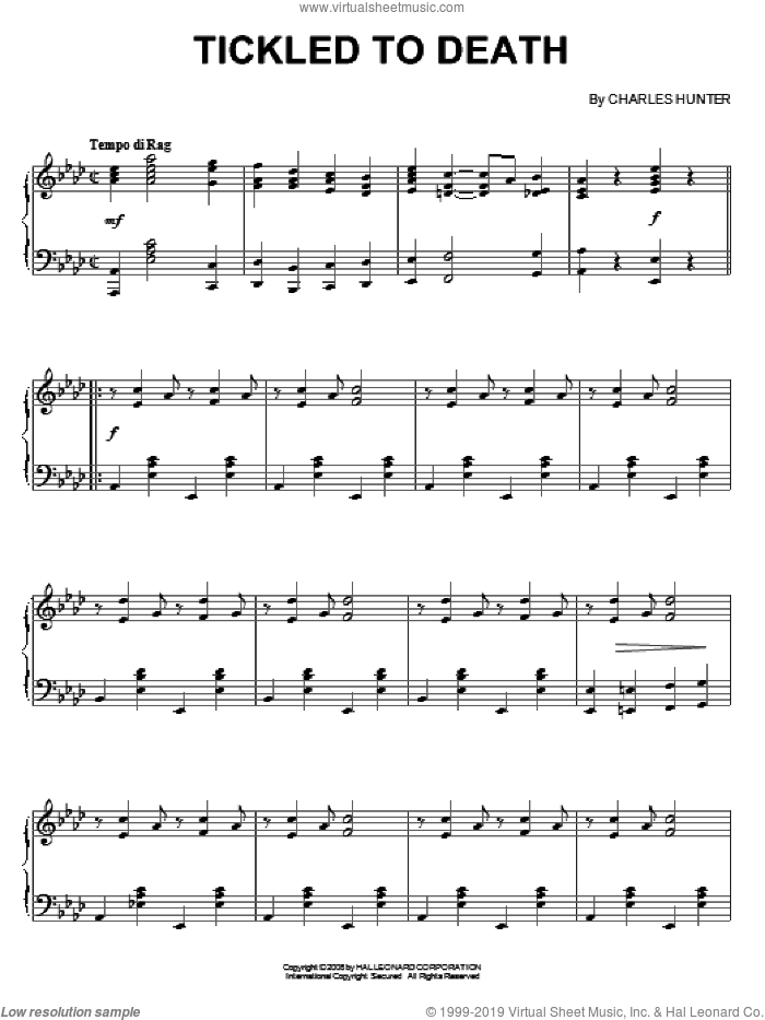 Tickled To Death sheet music for piano solo by Charles Hunter, intermediate skill level