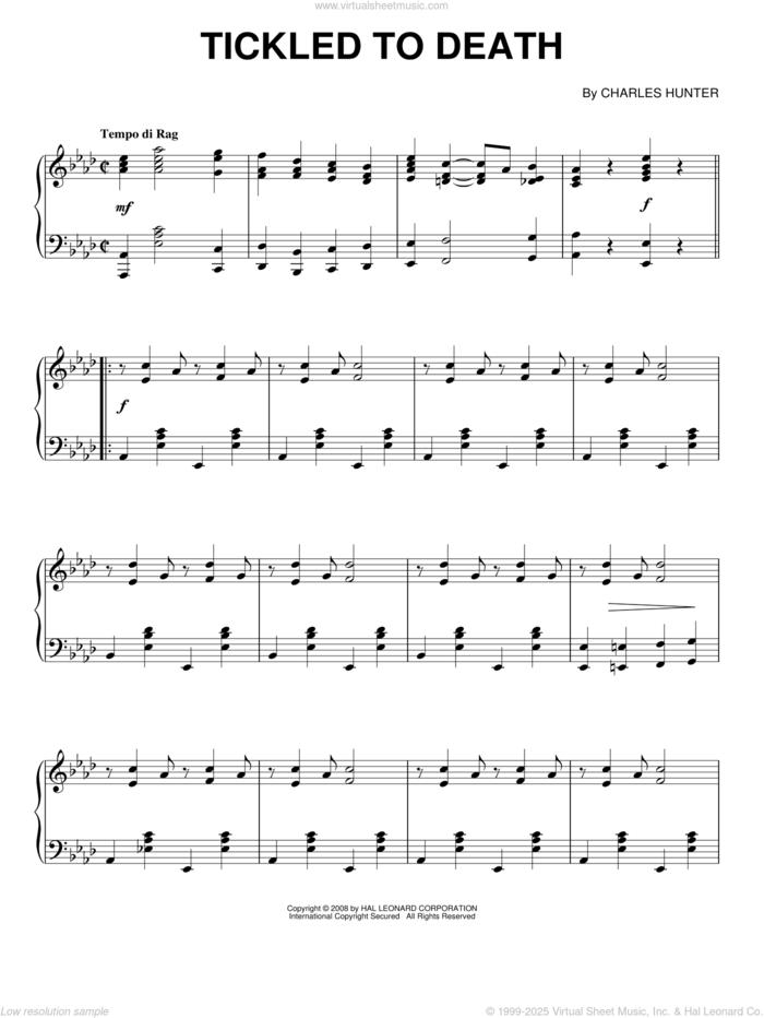 Tickled To Death sheet music for piano solo by Charles Hunter, intermediate skill level