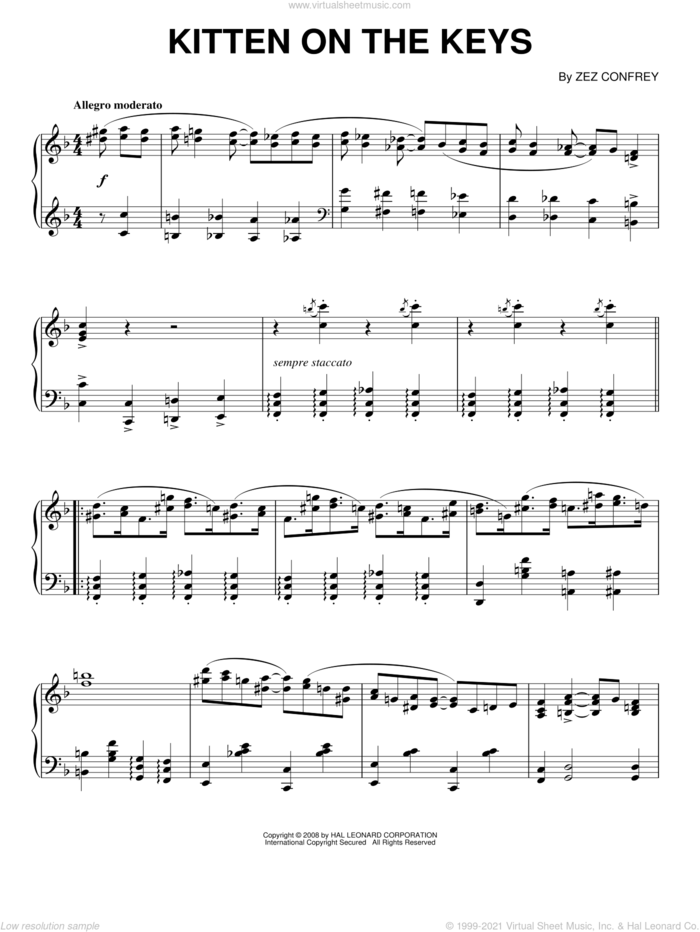 Kitten On The Keys sheet music for piano solo by Zez Confrey, intermediate skill level