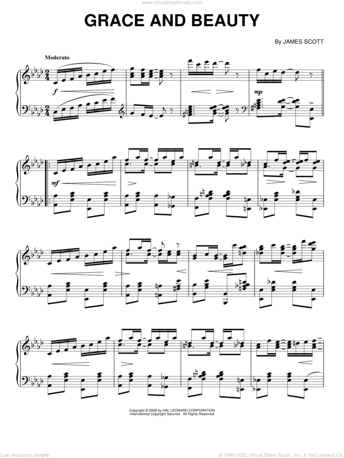 Grace And Beauty sheet music for piano solo by James Scott, intermediate skill level