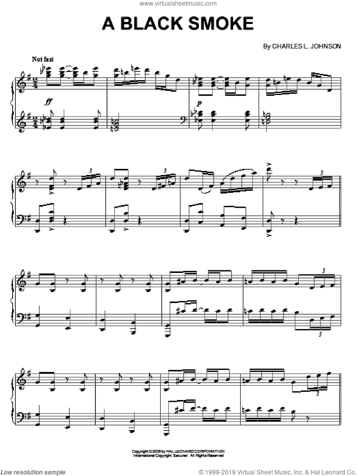 A Black Smoke sheet music for piano solo by Charles Johnson, intermediate skill level