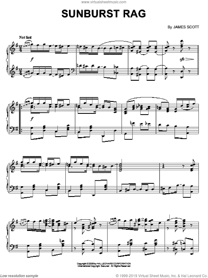 Sunburst Rag sheet music for piano solo by James Scott, intermediate skill level