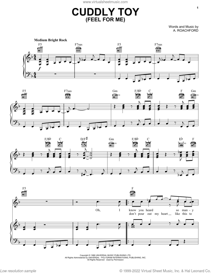 Cuddly Toy (Feel For Me) sheet music for voice, piano or guitar by Roachford and A. Roachford, intermediate skill level