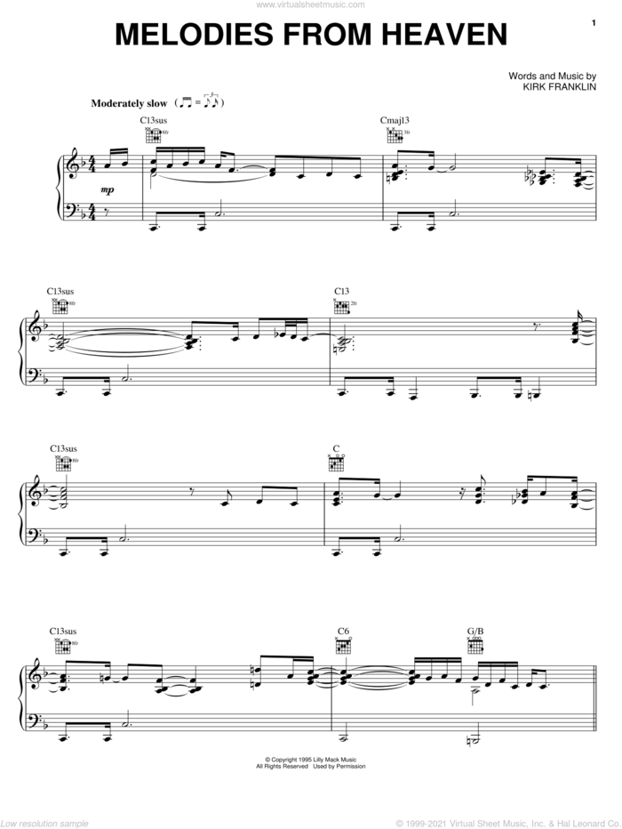 Melodies From Heaven sheet music for voice, piano or guitar by Kirk Franklin, intermediate skill level