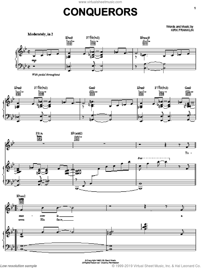 Conquerors sheet music for voice, piano or guitar by Kirk Franklin, intermediate skill level
