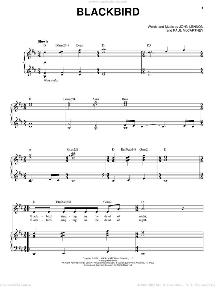 Blackbird (from Across The Universe) sheet music for voice and piano by The Beatles, Across The Universe (Movie), John Lennon and Paul McCartney, intermediate skill level