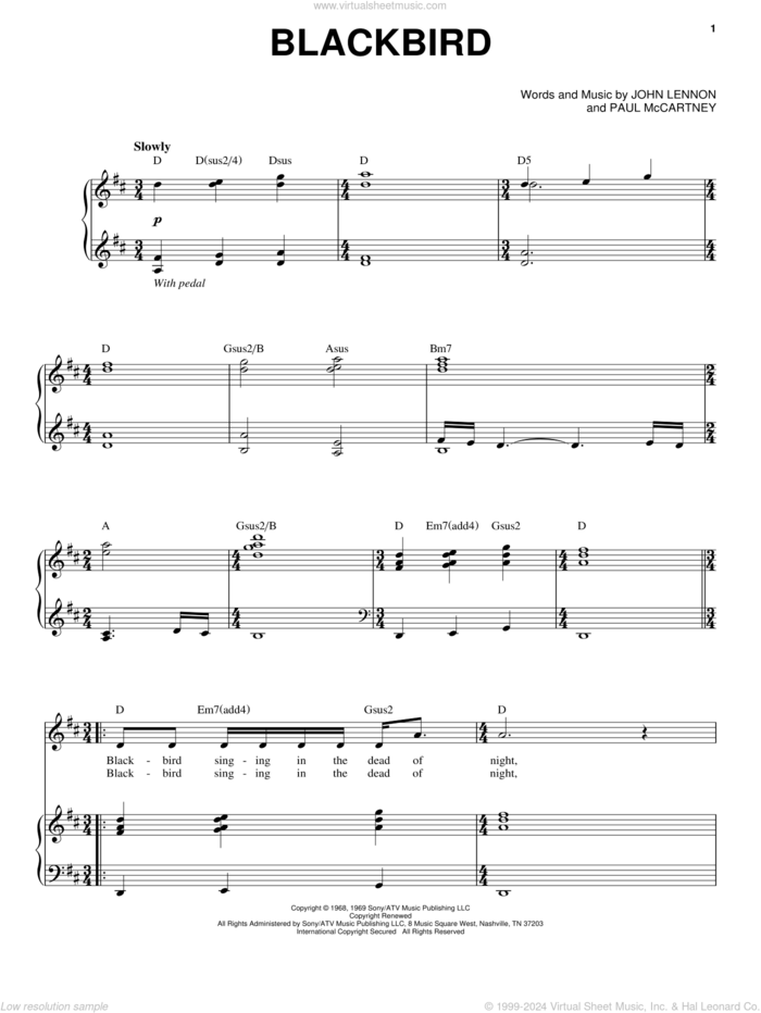 Blackbird (from Across The Universe) sheet music for voice and piano by The Beatles, Across The Universe (Movie), John Lennon and Paul McCartney, intermediate skill level