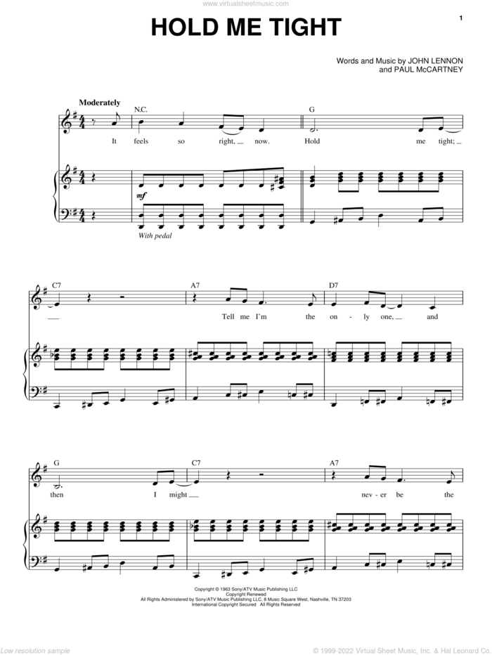 Hold Me Tight (from Across The Universe) sheet music for voice and piano by The Beatles, Across The Universe (Movie), John Lennon and Paul McCartney, intermediate skill level
