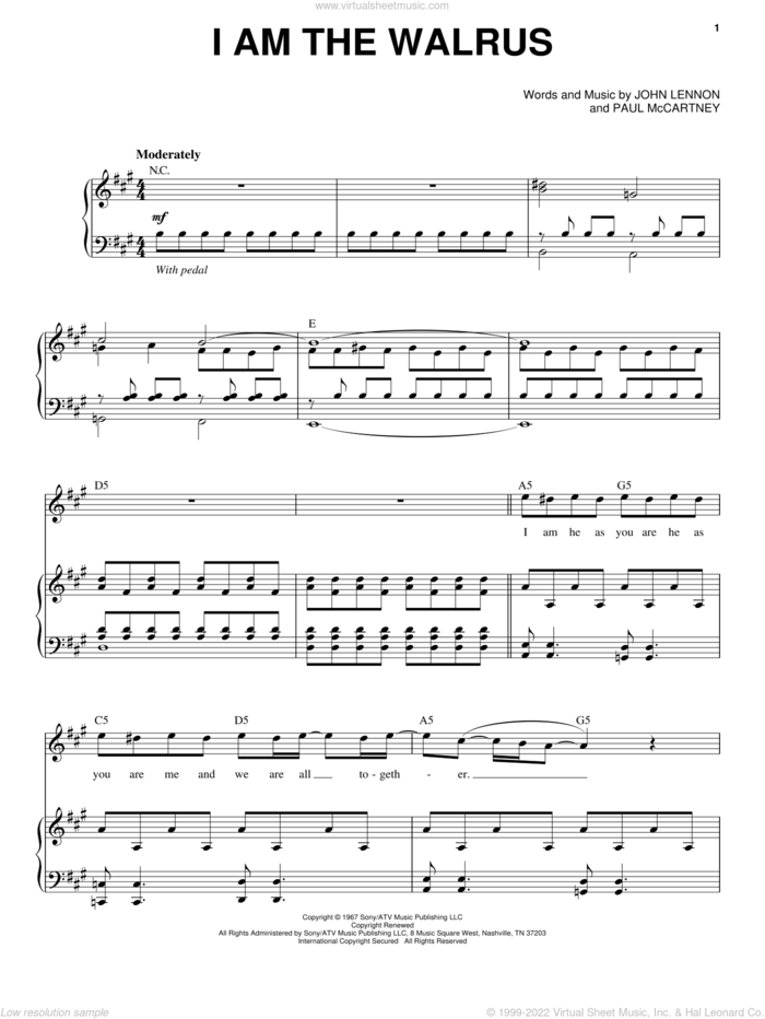 I Am The Walrus (from Across The Universe) sheet music for voice and piano by The Beatles, Across The Universe (Movie), John Lennon and Paul McCartney, intermediate skill level