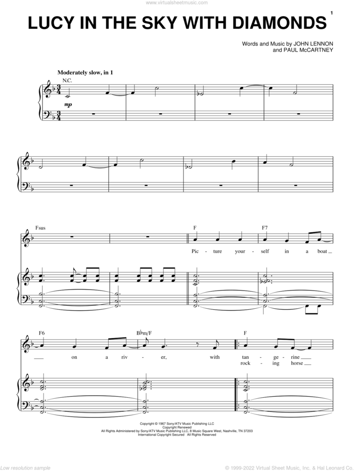 Lucy In The Sky With Diamonds (from Across The Universe) sheet music for voice and piano by The Beatles, Across The Universe (Movie), John Lennon and Paul McCartney, intermediate skill level