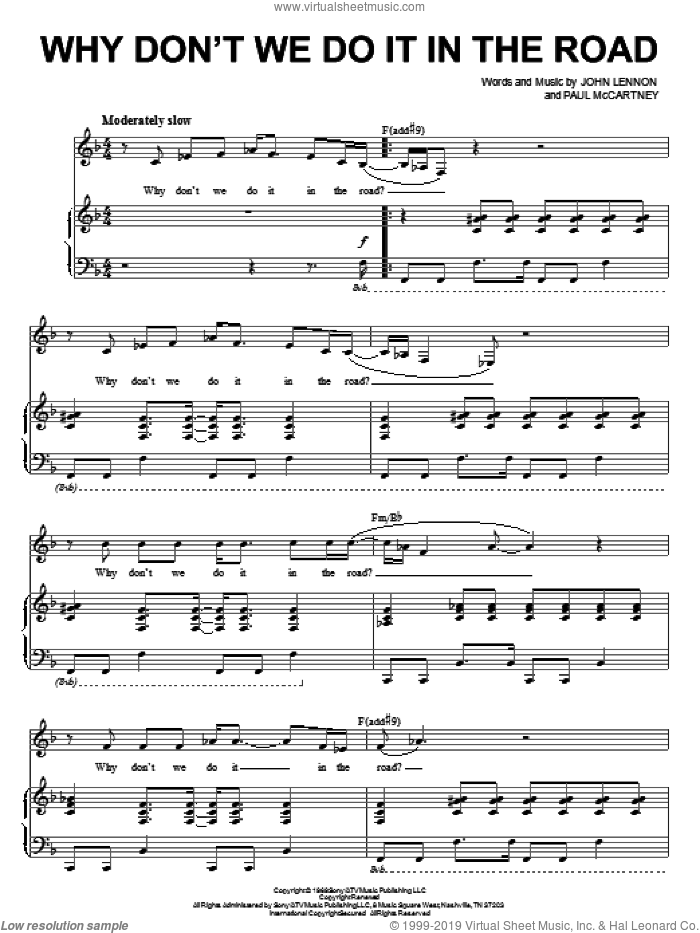 Why Don't We Do It In The Road (from Across The Universe) sheet music for voice and piano by The Beatles, Across The Universe (Movie), John Lennon and Paul McCartney, intermediate skill level