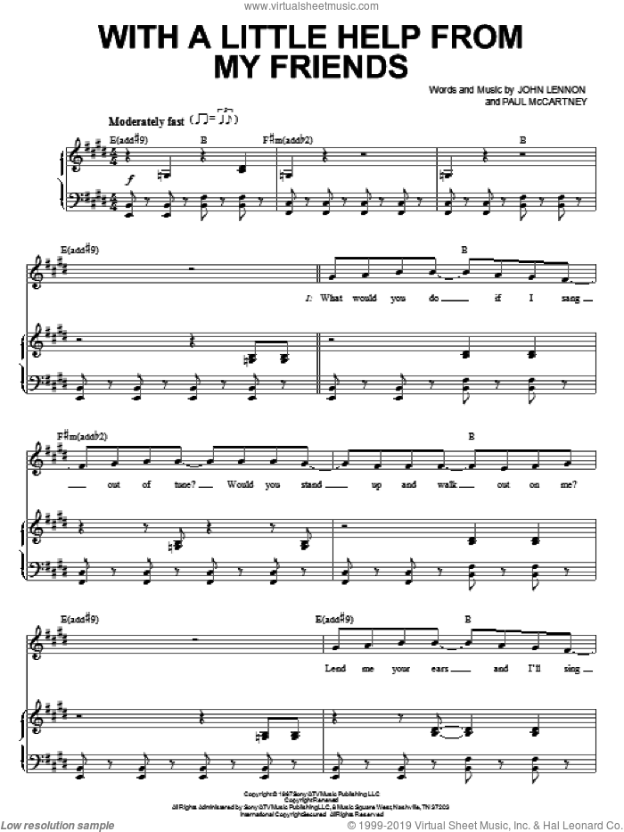 With A Little Help From My Friends (from Across The Universe) sheet music for voice and piano by The Beatles, Across The Universe (Movie), Joe Cocker, John Lennon and Paul McCartney, intermediate skill level