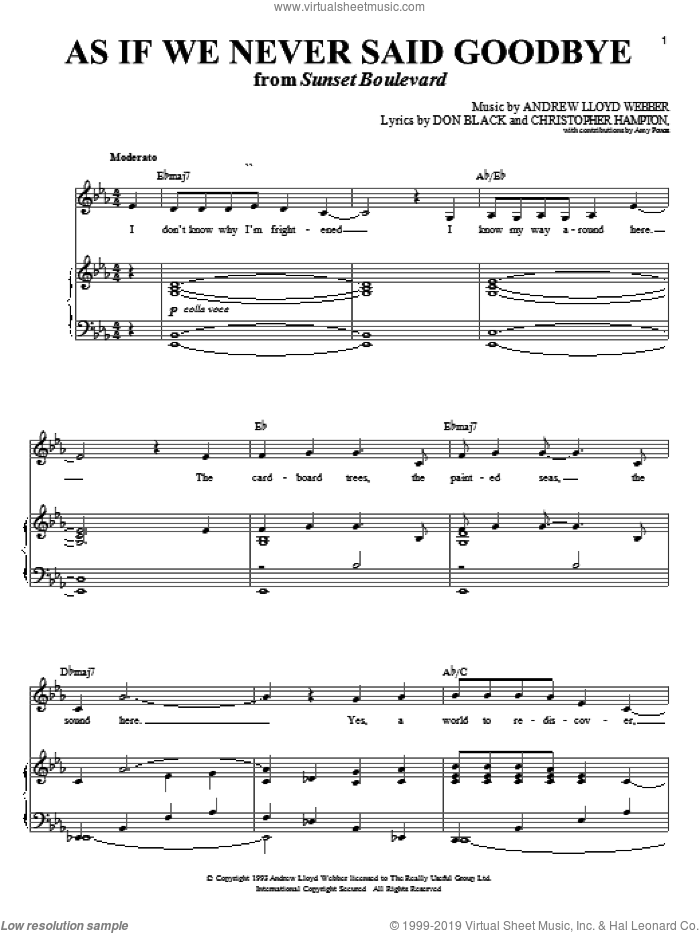 As If We Never Said Goodbye (from Sunset Boulevard) sheet music for voice and piano by Andrew Lloyd Webber, Sunset Boulevard (Musical), Christopher Hampton and Don Black, intermediate skill level
