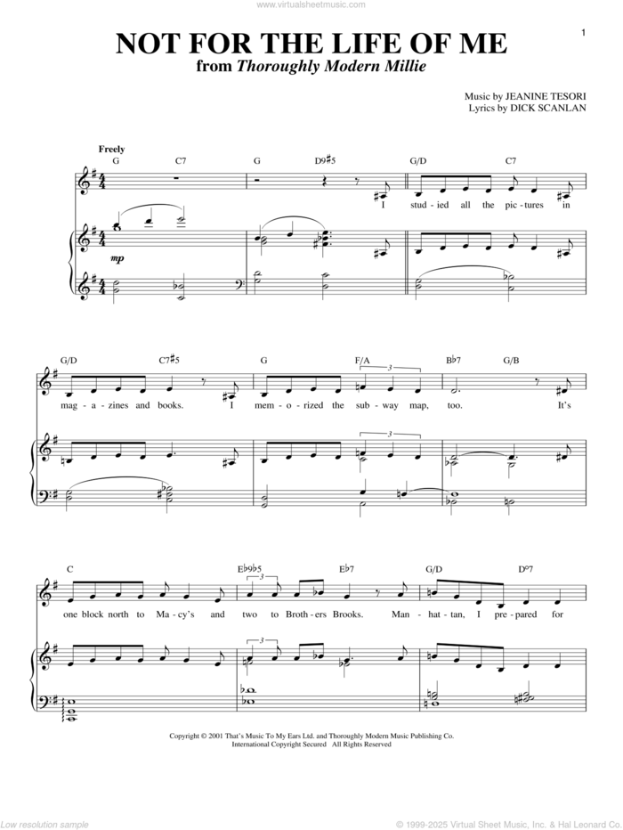 Not For The Life Of Me sheet music for voice and piano by Dick Scanlan and Jeanine Tesori, intermediate skill level