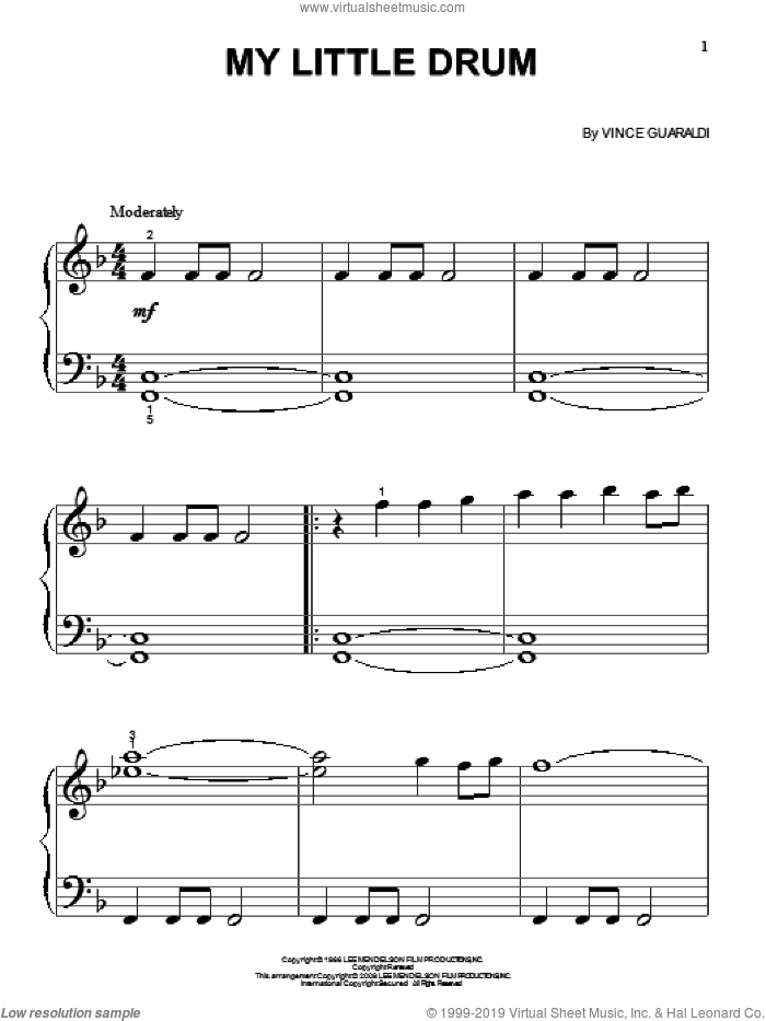 My Little Drum sheet music for piano solo by Vince Guaraldi, beginner skill level
