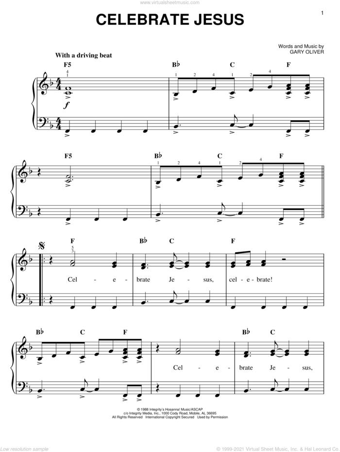 Celebrate Jesus sheet music for piano solo by Gary Oliver, easy skill level
