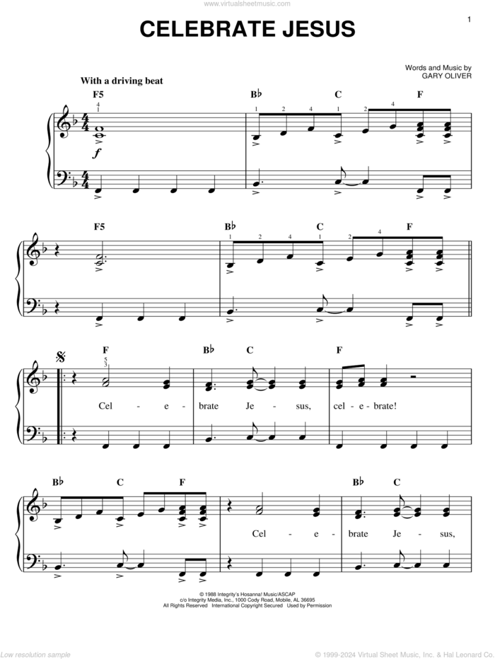 Celebrate Jesus sheet music for piano solo by Gary Oliver, easy skill level